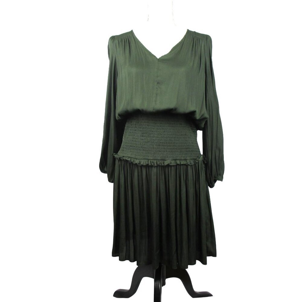 Grade & Gather Smocked Waist Dress Women's Size Small Green 3/4 Balloon Sleeve